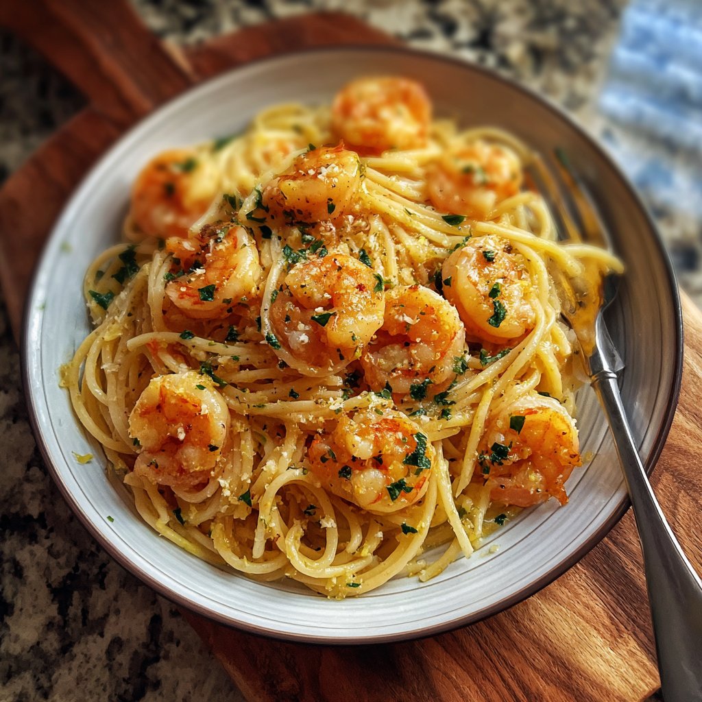Lemon Garlic Shrimp Spaghettini
