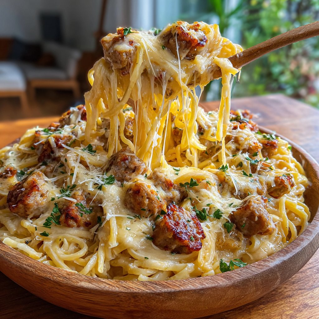 One Pot Extra Cheesy Cajun Sausage Pasta